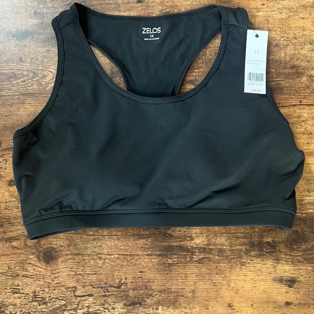 NWT-ZELOS Women's Classic Black Sports Bra. 1X